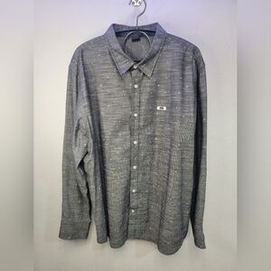 Oakley Heather Gray Mens Long Sleeve Button-Up Shirt, Subtle Pattern Mens XXL